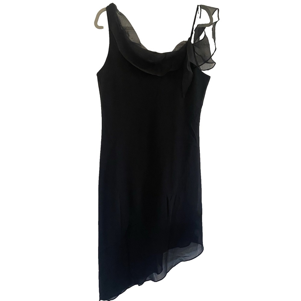 Another Thyme Women Size 12 Sleeveless Black & Grey Midi Shift Dress Ruffles